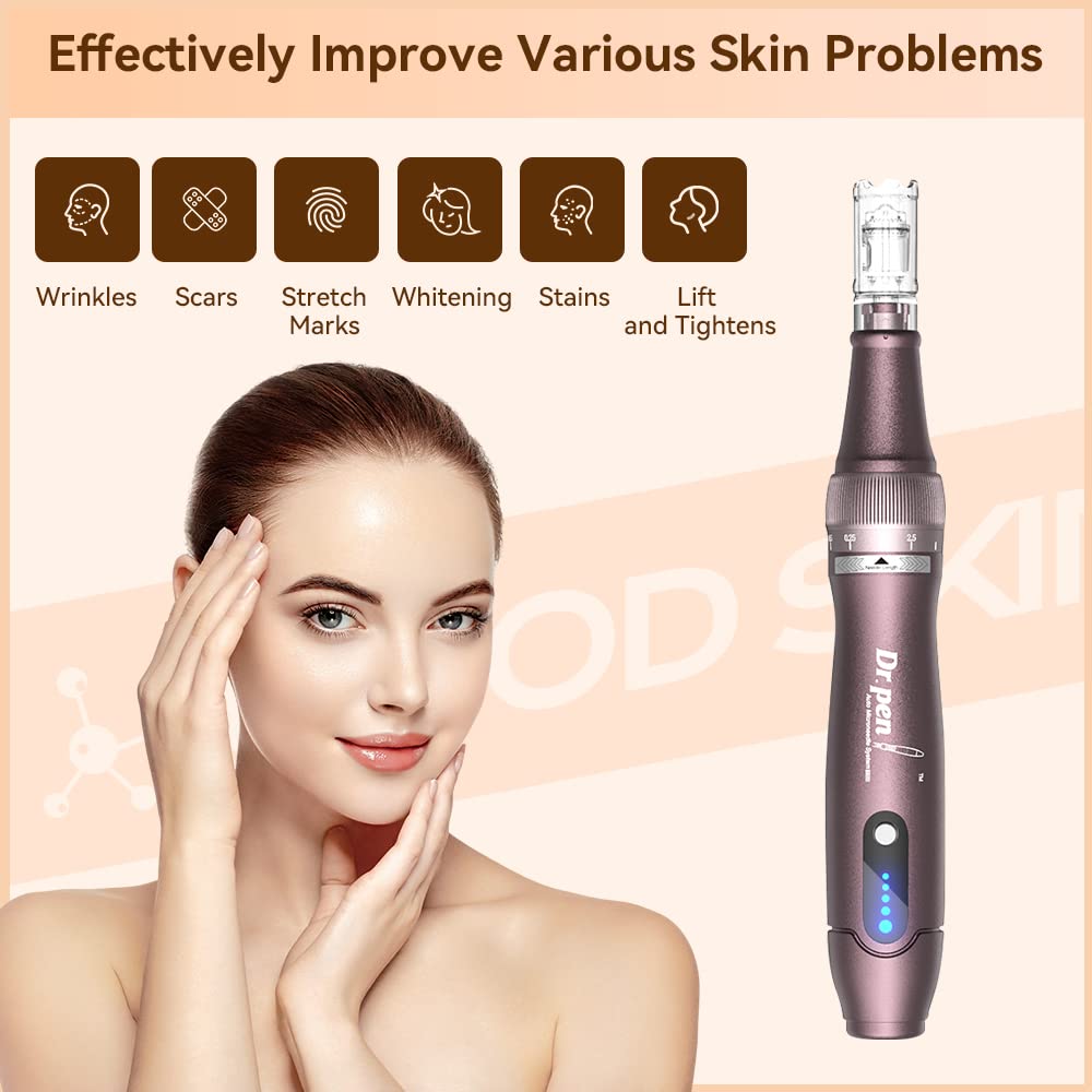 Dr. Pen A10 Professional Wireless Microneedling Pen Adjustable Micro Needling Derma Pen Microneedle Machine Face Body Skin Care Tool Kit with 22 Replacement Cartridges