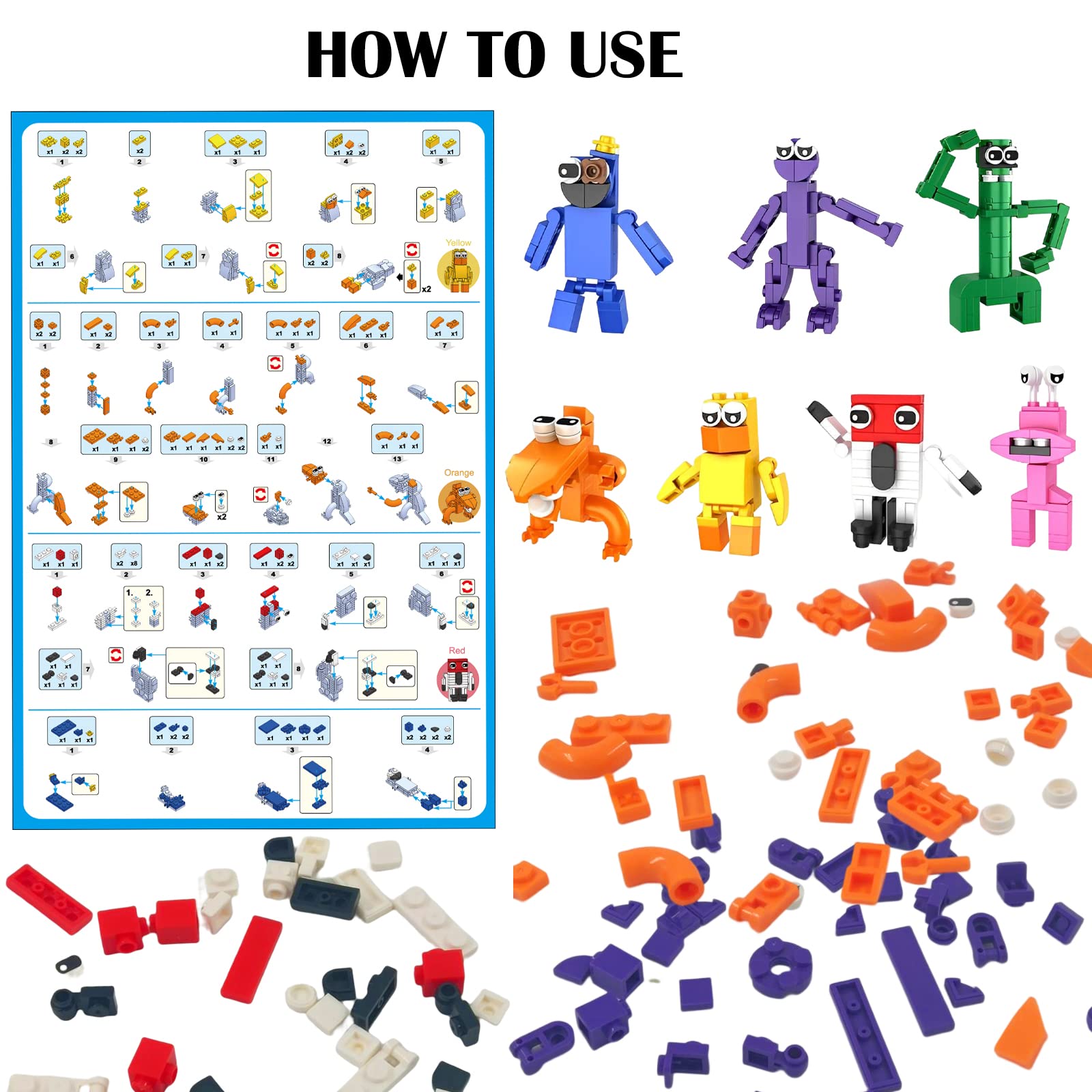 Building Blocks Toy Rainbow Friends Mini Figures 7pcs Action Figures Detachable Puzzle Toy Cartoon Characters Statue Model Figure Ornaments Fans Kids Gifts