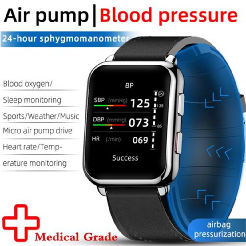 (Black) Air Pump Airbag True Blood Oxygen Pressure Smart Watch Temperature Medica Grade Fashion Sports Watch