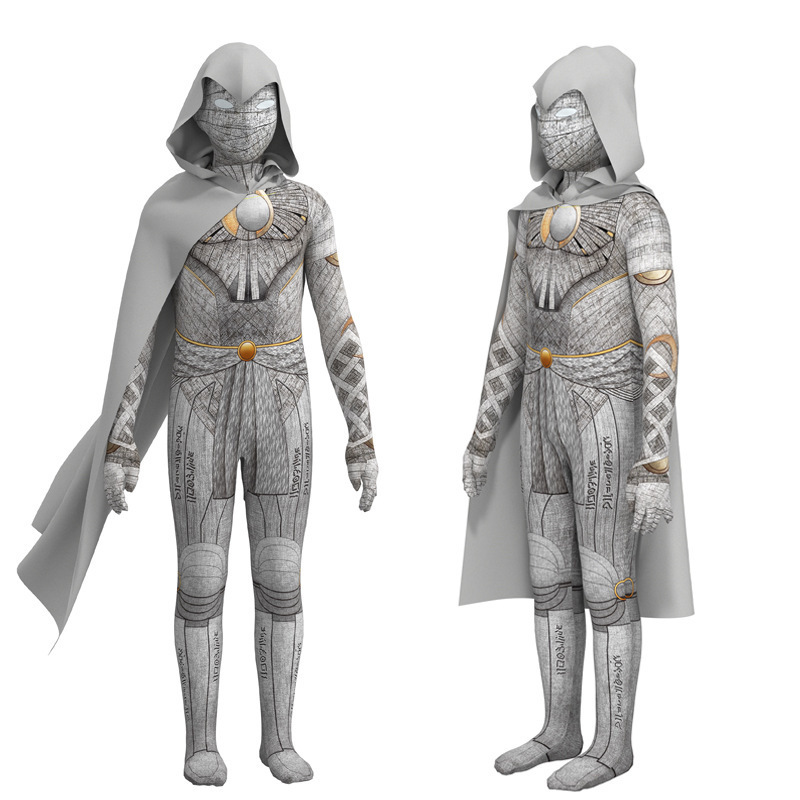 (110cm) Childrens Moon Knight Costume with Cloak Halloween Marc Spector Moon Knight Bodysuit