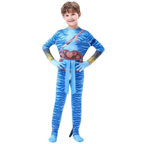 (110cm) Avatar Costume Kids Cosplay Fancy Dress Blue Jumpsuit  Kids Party Halloween Carnival Costume