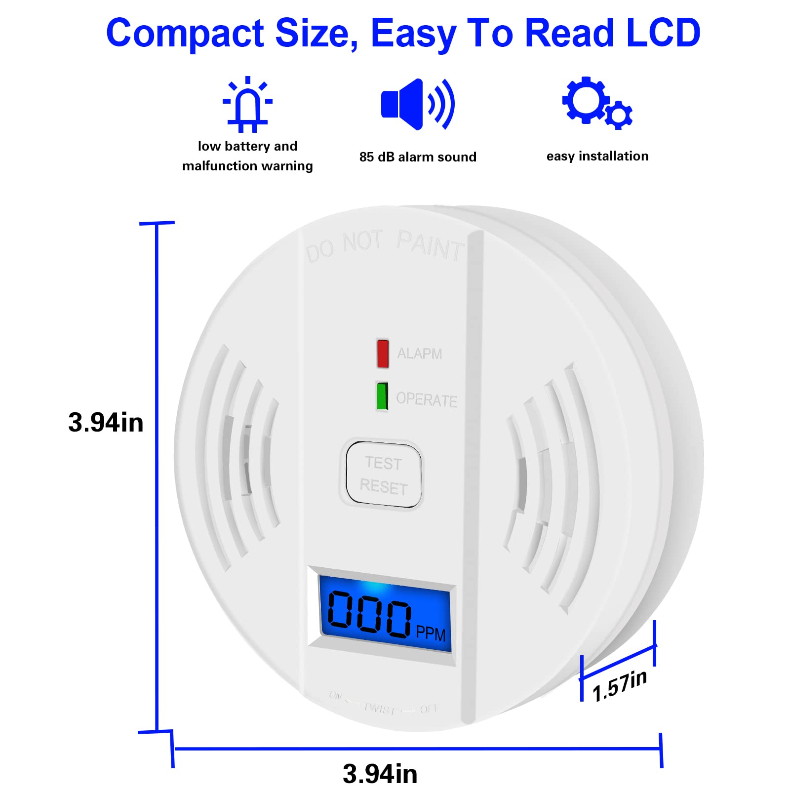 Carbon Monoxide Detector,CO Alarm Detector with Digital Display and Sound Alarm For Home,Office Combination Detector Alarm Battery Powered