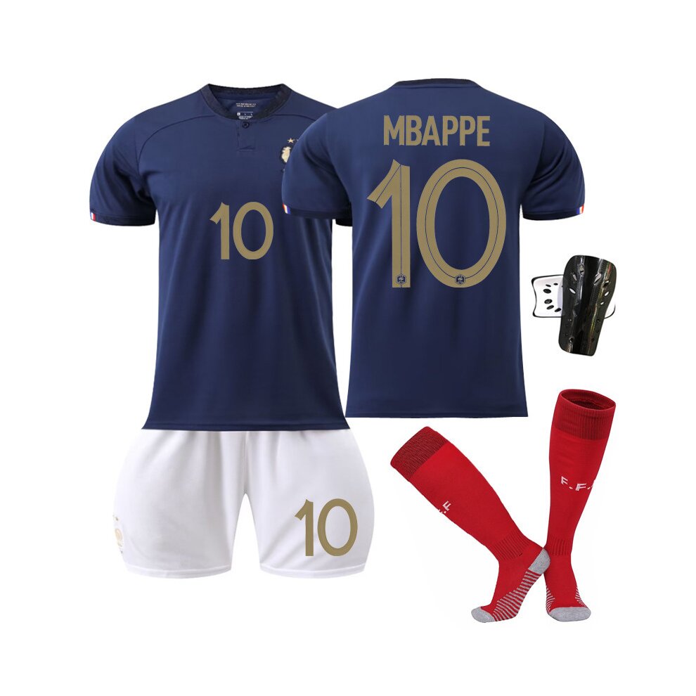 (20 Size) France Home Teens Kids Boys Mbappe Football Kit Sport Training Jersey Set