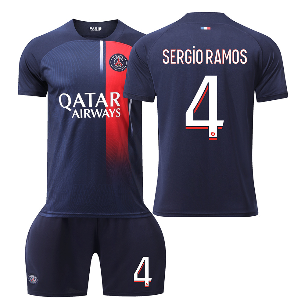 (Kids 16) Paris Saint-Germain 2023-2024 Sergio Ramos No. 4 Home Soccer Jersey Football Kit