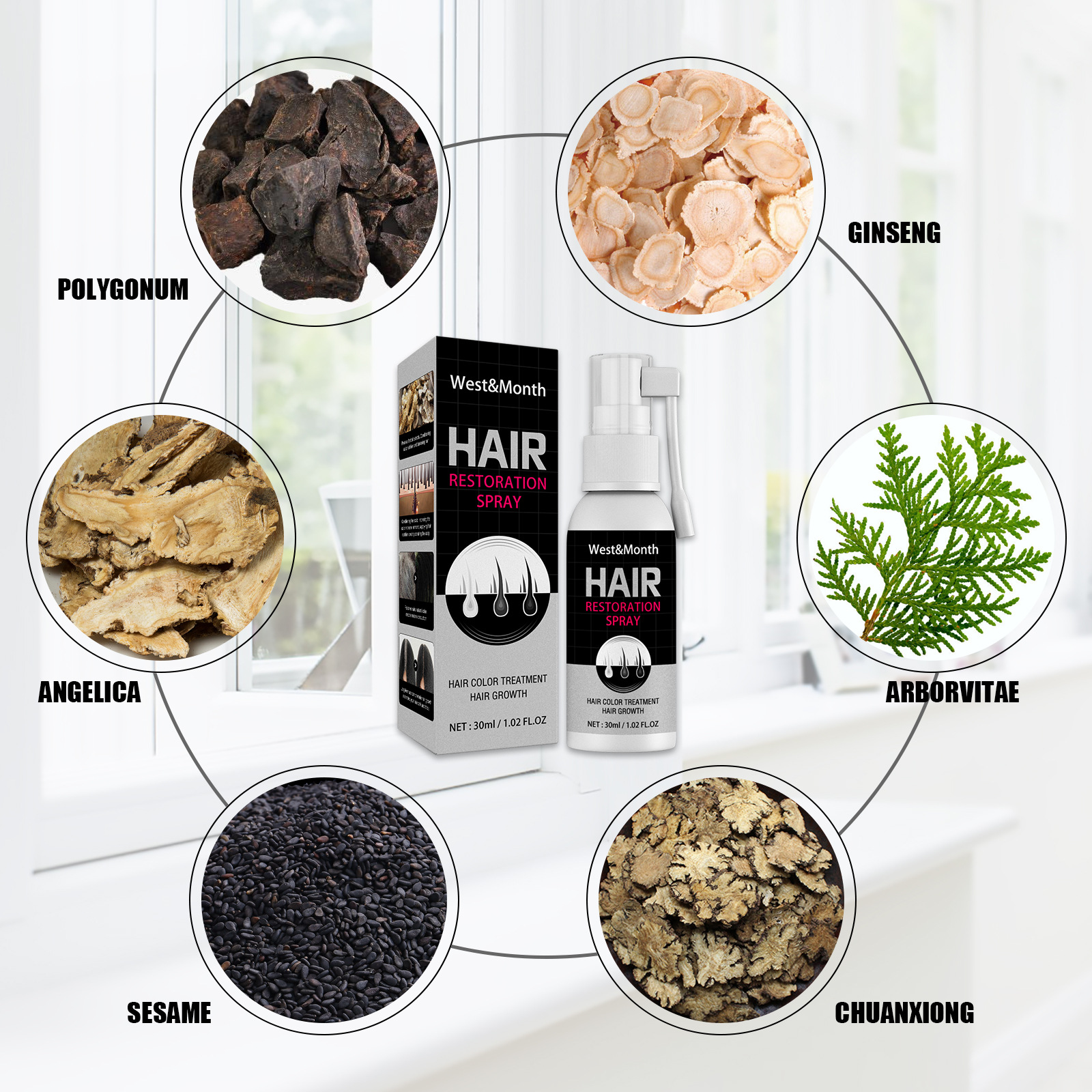 Hair Restoration Spray Black Hair Spray Non-greasy Moisturizing Effective Anti-Hair Loss 30ml