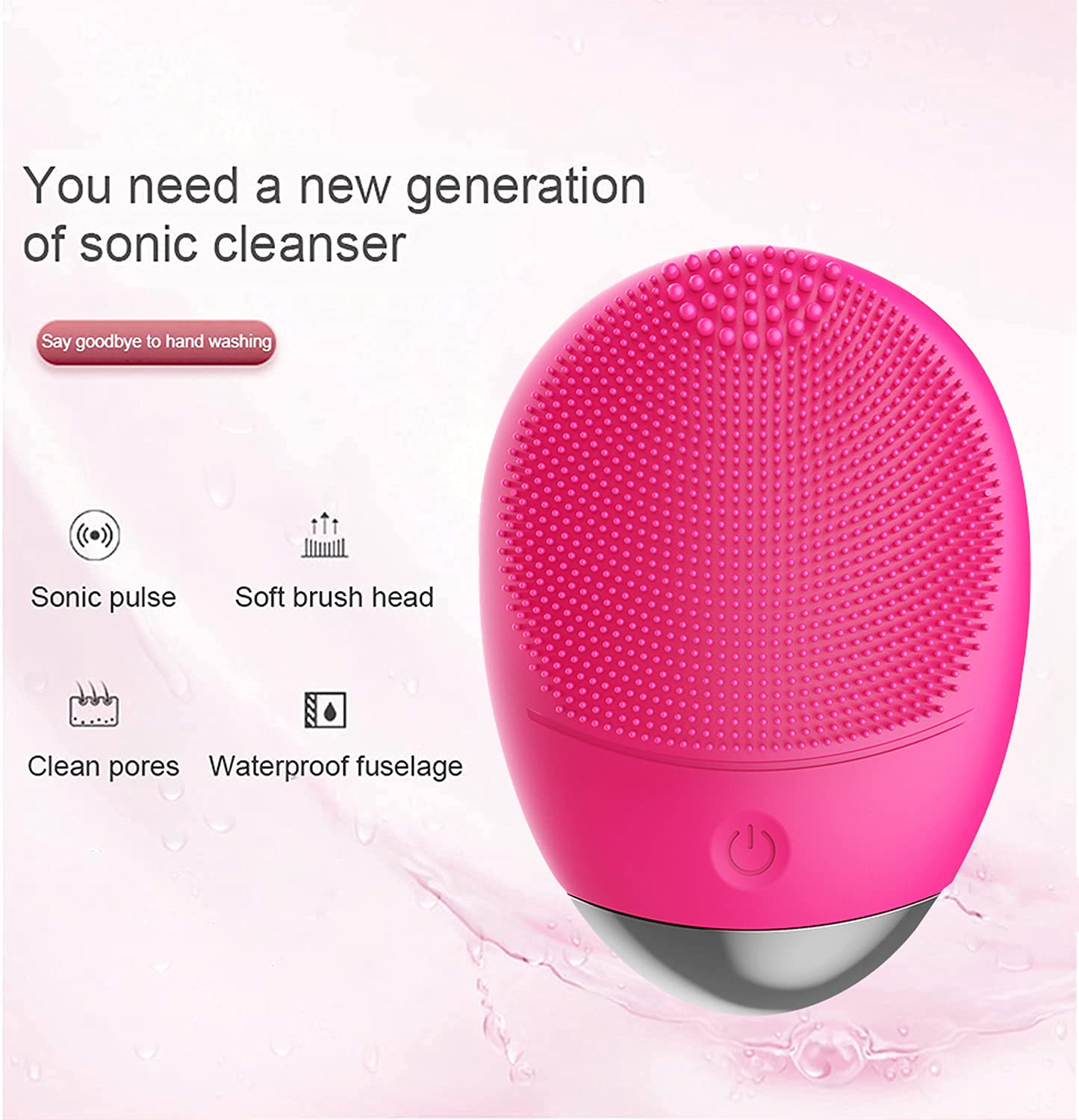 (Rose Red) Electric Silicone Face Cleanser Brush Scrubber Ultrasonic Vibrating Facial Cleansing Brush Facial Massager Tool for Exfoliating Removing Blackhead