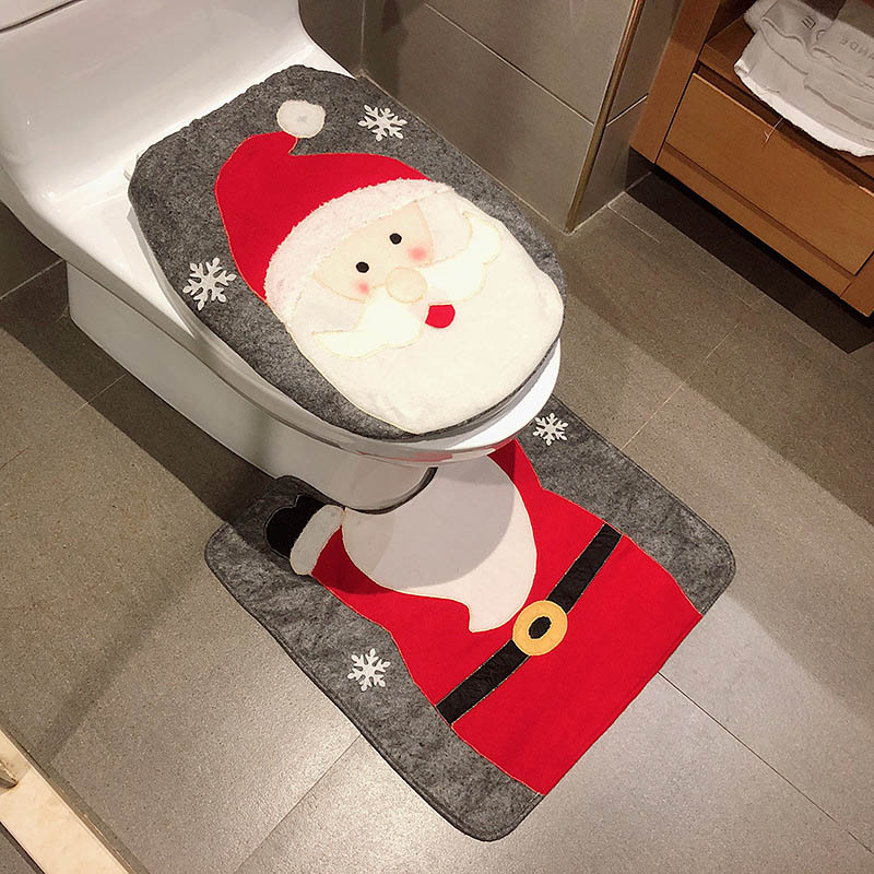 2 Pcs Christmas Toilet Cover Decorations Set Christmas Snowman Reindeer Santa Toilet Seat Cover Set and Rug Red Christmas Bathroom Decorations Xmas Home Indoor