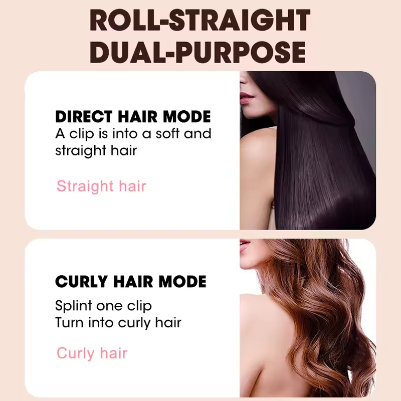 (Grey) Hair Straightener Brush Professional 2 In 1 Hair Curling and Straightening Iron Hair Curling Tools Hair Curler for Ladies Ceramic Rechargeable Flat Iron