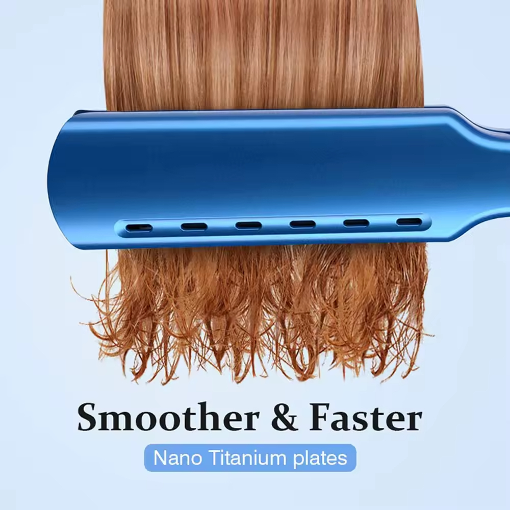 Nano Titanium Flat Iron Hair Straightener Flat Iron Electric Wide Plate Hair Straighteners for Professional Salon Results and All Hair Types Blue