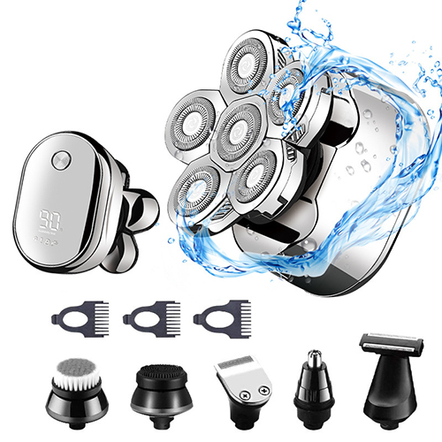 (Silver) Electric Head Shaver for Men Head Shaver 6-in-1 Waterproof Wet Dry Electric Face Shaver Razor Beard Grooming Kit Cordless Rechargeable Bald Head Razor