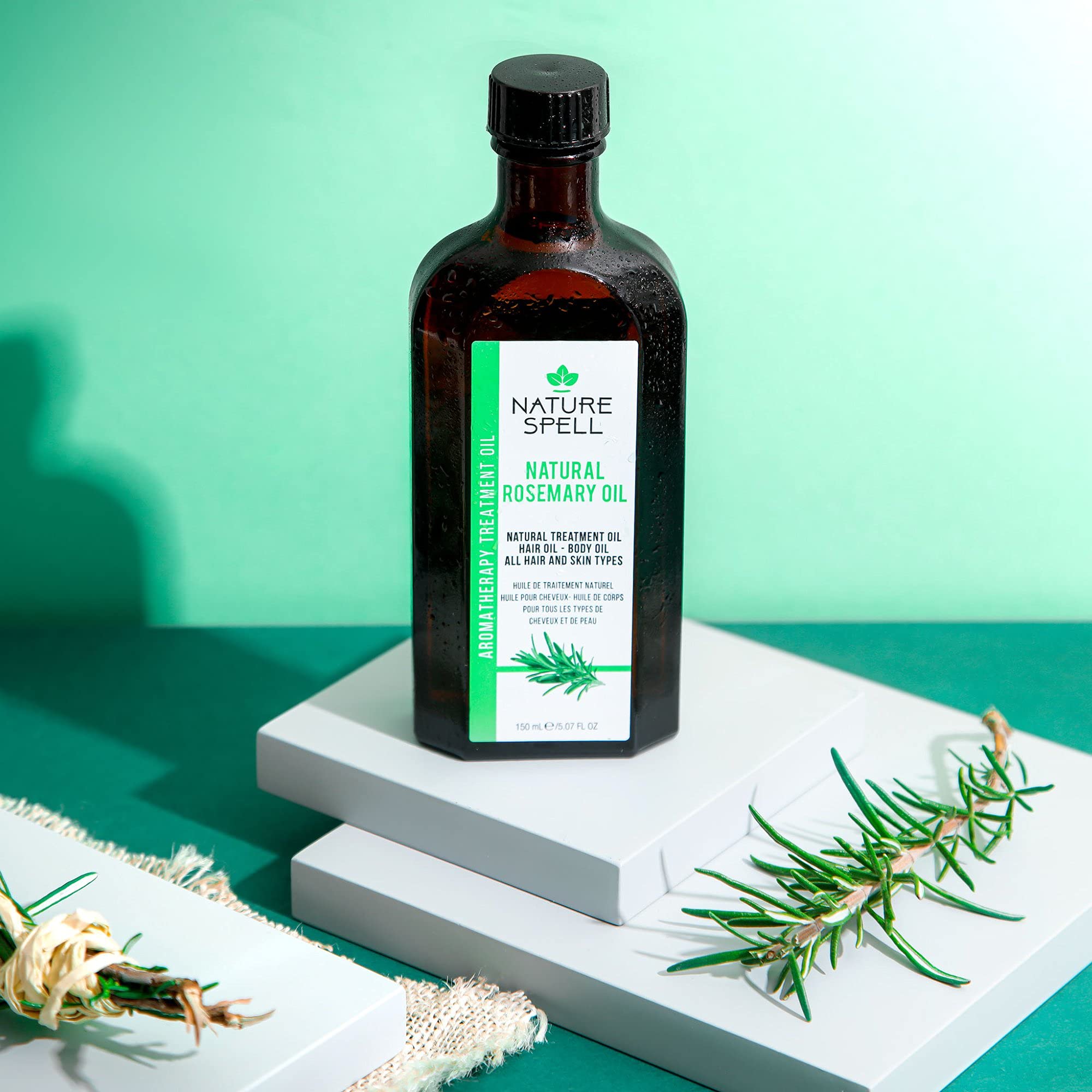 Nature Spell Rosemary Oil for Hair Skin 150 ml Rosemary Oil for Hair Growth Treat Dry Damaged Hair to Target Hair Loss Made in The UK