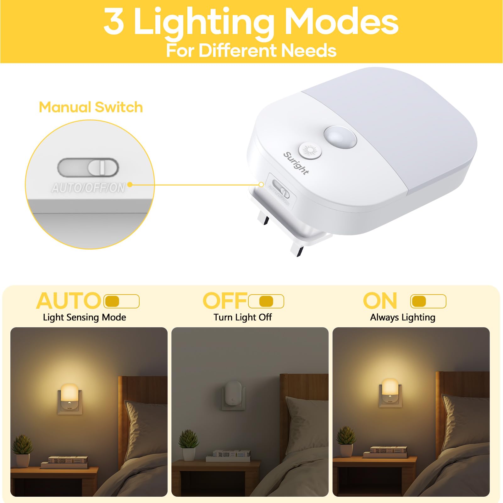 (1 Pack) Night Light Plug in Walls Night Light with 5 Levels of Brightness and Dusk to Dawn Photocell Sensor Night Light Kids for Children Room Stairs Hallway Bedrooms Garage