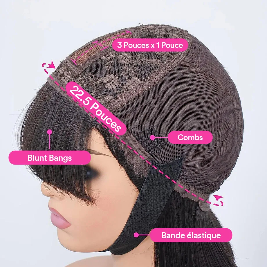 (180 Percent Density 16inches) Straight 3x1 Middle Part Lace Realistic Look Fake Scalp Wig Brazilian Wig Straight Fringe Human Hair With Bangs For Women