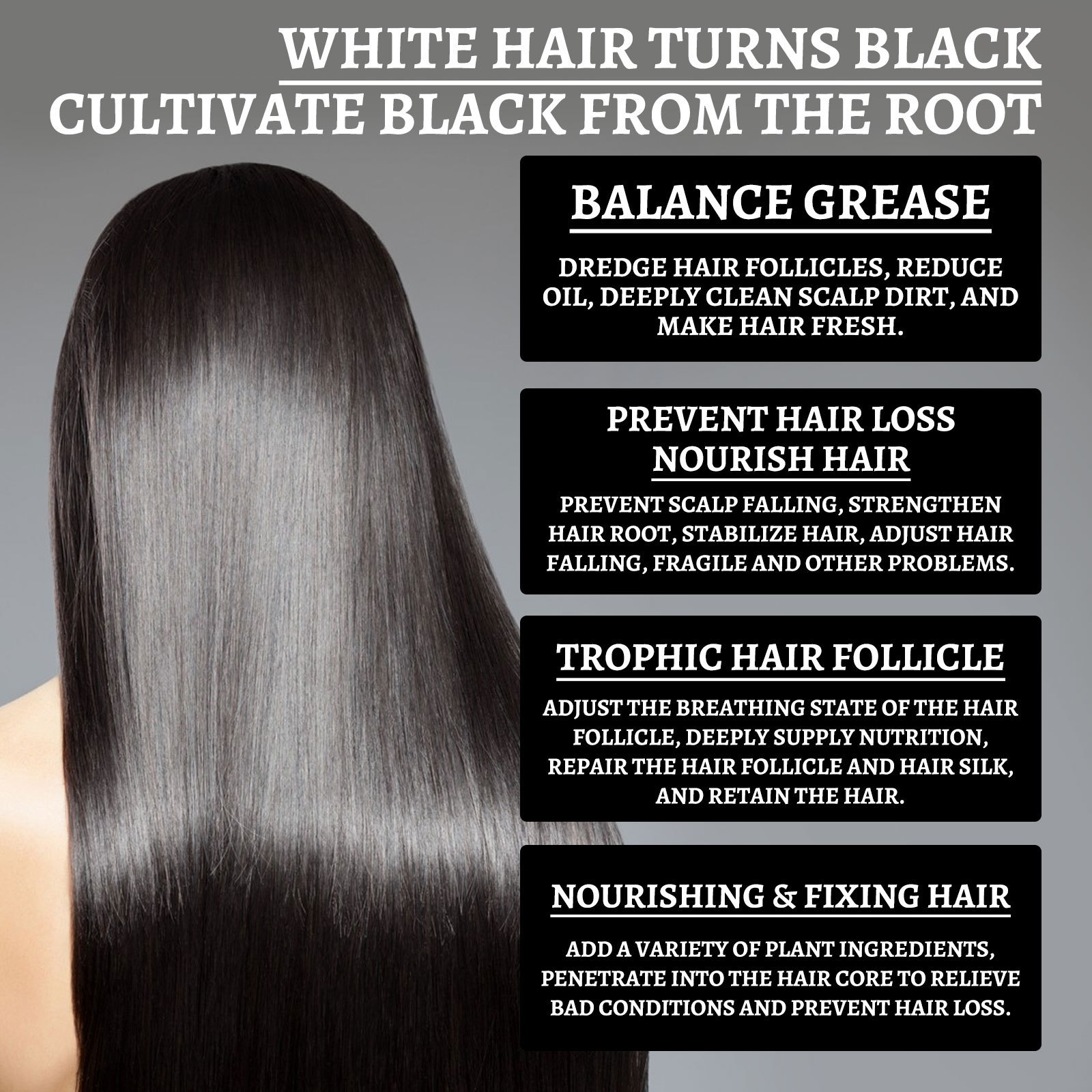 White To Black Hair Oil For Repairing Nourishing Moisturizing Scalp Herbal Lotion Liquid Repair Hair Care Treating Hair Loss Anti-Breakage Hair