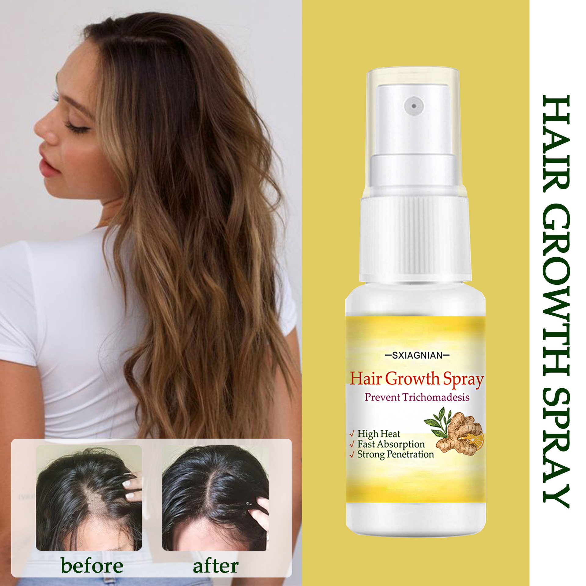 (1 PC) Ginger Hair Growth Serum Spray Fast Growing Hair Essential Oil Natural Anti Hair Loss Products Prevent Hair Damaged Repair Care  Scalp Treatment