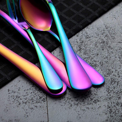(4pcs Rainbow) Cutlery Sets Fork for Dining Dishwasher Safe Stainless Steel Set with Spoon Knife and Fork Set Christmas Home Gift