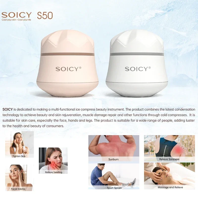 (White) Soicy S50 Ice Roller Facial Massager 360 Degree Rotate Cool Skin Lifting Eye Massage Face Lift Roller Pain Relief Skin Care Skin Rejuvenation Home Use