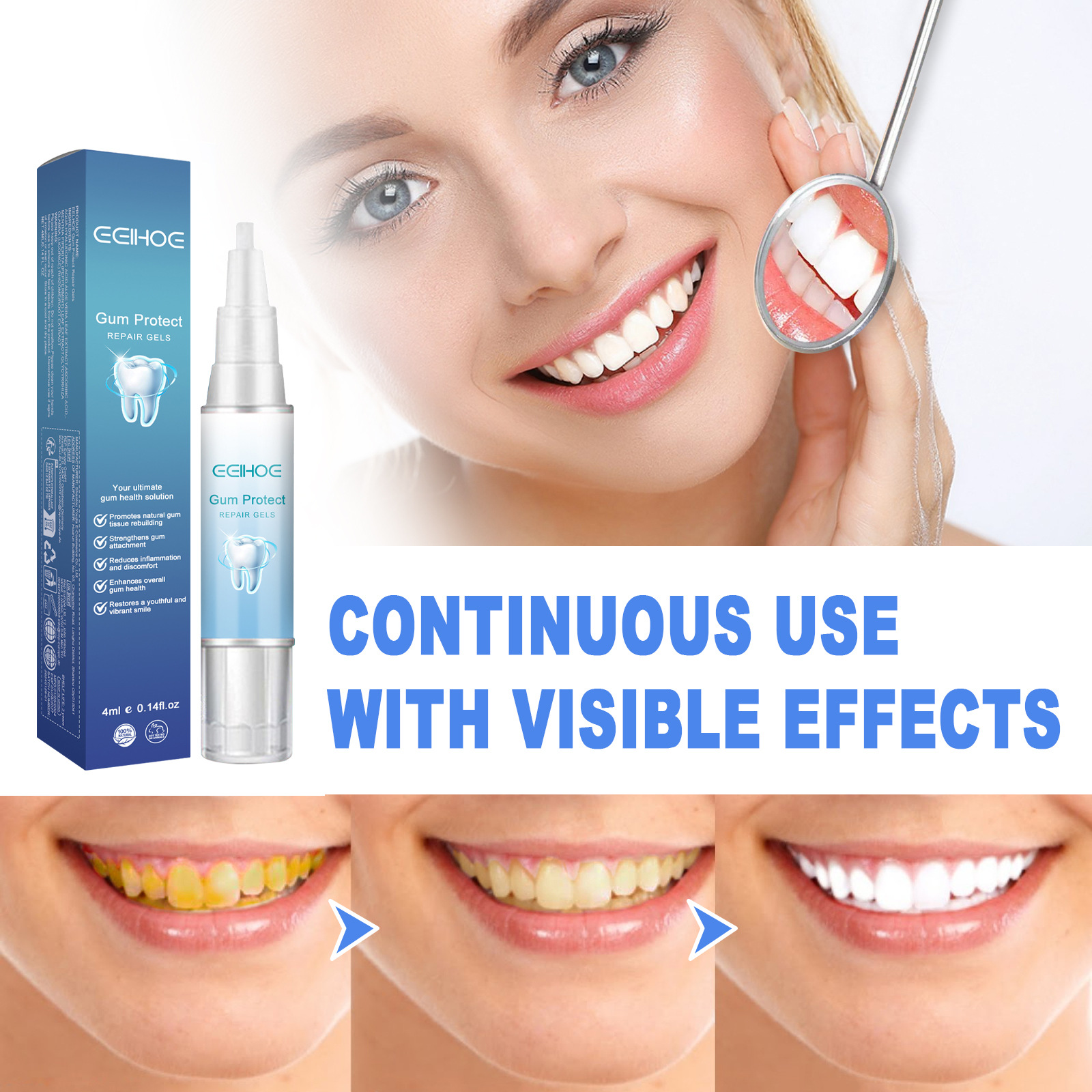 (1pc) EELHOE Gum Protect Repair Gel Treatment Therapy Tooth Repair Gel Oral Care Deep Cleansing Tartar and Stains Reinforcing Tooth Gel tooth Repair Gel 4ml