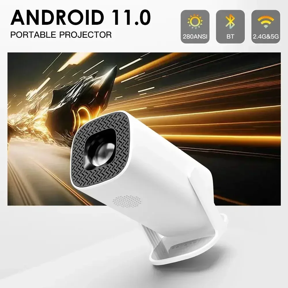 (White) Smart Mini Projector Android WiFi Bluetooth Portable Projector Beamer Support USB 4K HDMI 1080P Home Cinema Theater Video Outdoor Projetor Auto Correction