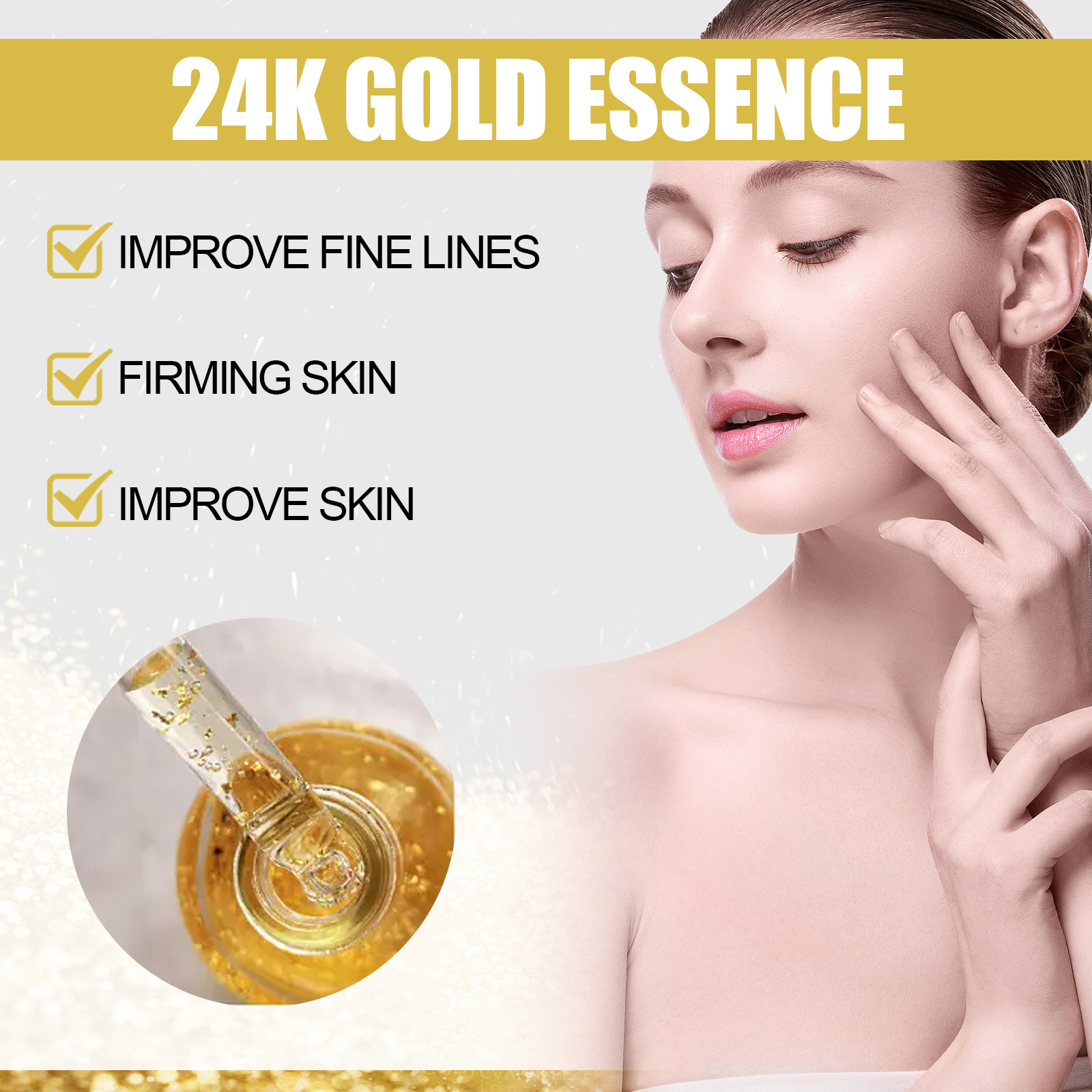 (1 PC) OUHOE 24k Gold Face Serum Moisturizing Brighten Skin Tightening Whitening Rejuvenate the Face Shrink Pores Nicotinamide Facial Serum Anti Aging Essence