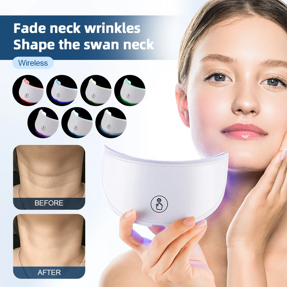 Neck LED Mask 7 Colors Photon Neck Beauty Mask Neck Wrinkle Remover Skin Rejuvenation Tightening Brightening Lifting Device Anti Wrinkle Skin Care