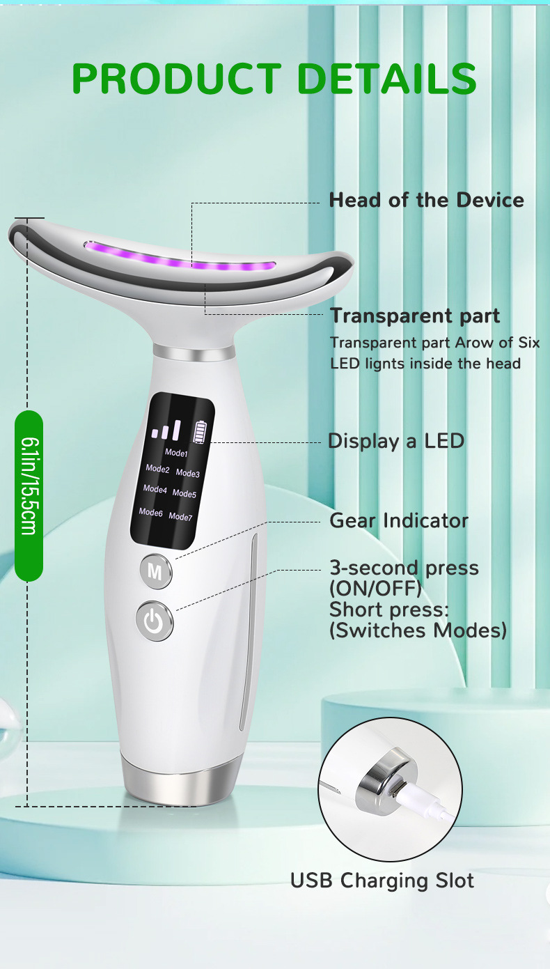 EMS Neck Face Lifting Beauty Device Neck Massager 7 Colors Multi Functional Beauty Instrument Wrinkles Removal Portable Facial Lift Skincare Machine
