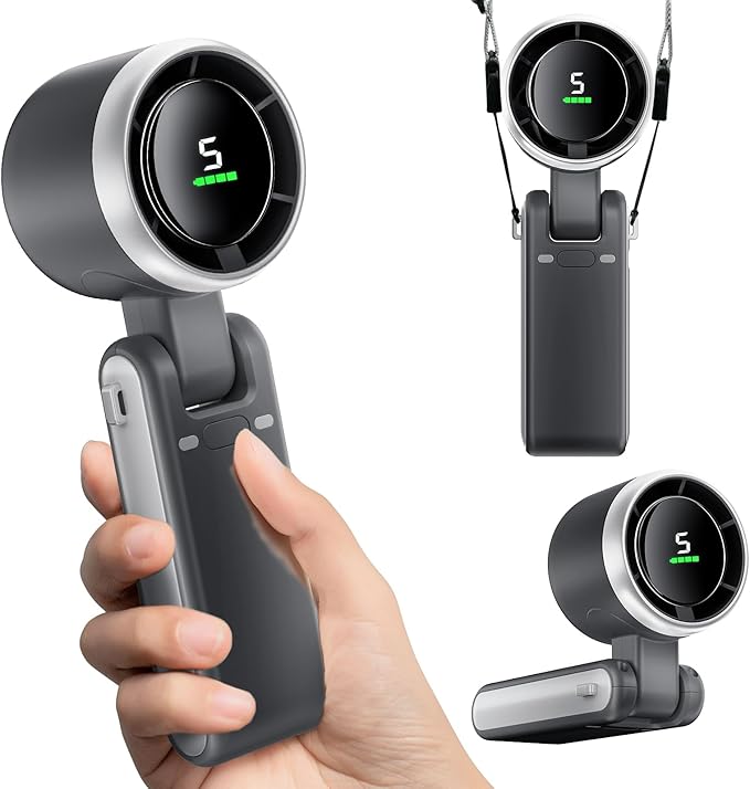 Handheld Fan Portable Foldable USB Rechargeable, Ultra Quiet 5-speed Adjustable, 3600mAh Battery