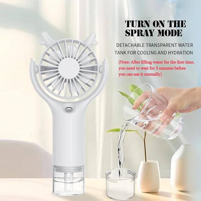 Handheld Fan with Water Mist, Portable Mini Fan, Small USB Rechargeable Fan with 3 Speeds for Office Bedroom Outdoor Travel