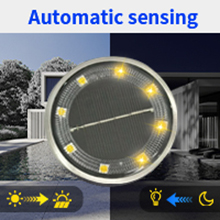 (White) 6PCS Solar Floor Lights Outdoor, 8 LED Lights Waterproof Outdoor Light, IP68 Garden Light Stainless Steel Solar Lamp for Walkway, Terrace, Outdoor, Lawn, Entran