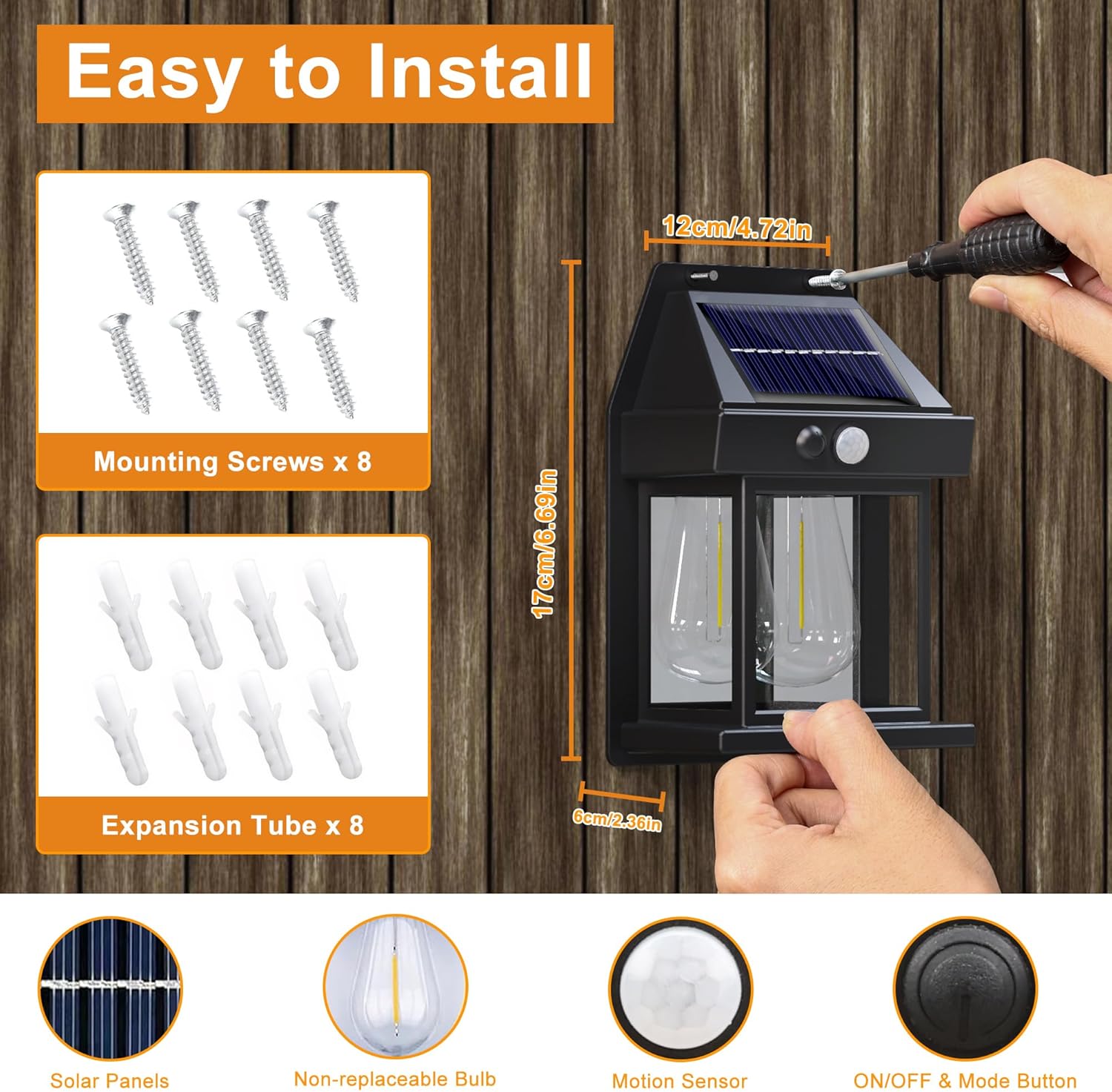 (4 pcs) Solar Lights Outdoor Waterproof Solar Wall Lights with Motion Sensor 3 Lighting Mode for Gardens Courtyards and Porches