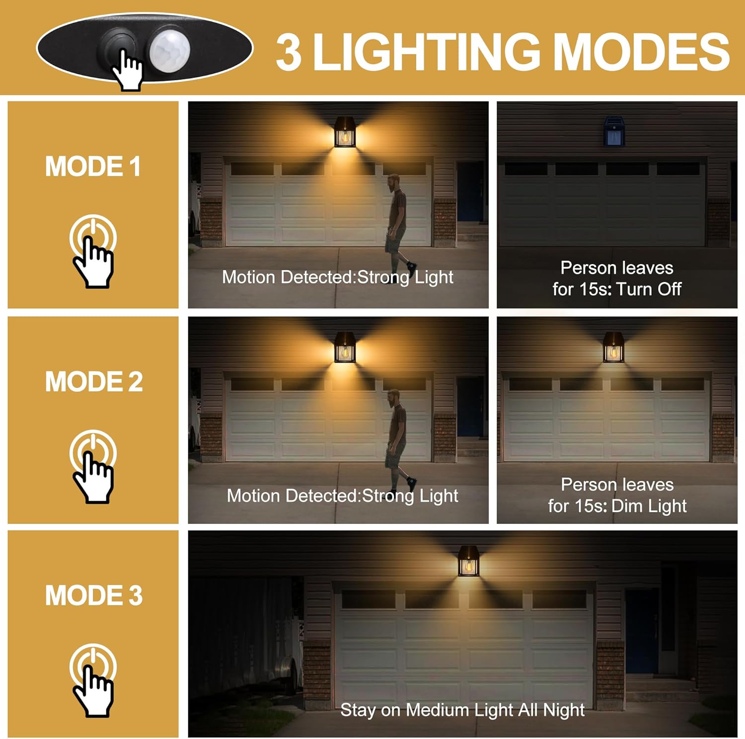 (4 pcs) Solar Lights Outdoor Waterproof Solar Wall Lights with Motion Sensor 3 Lighting Mode for Gardens Courtyards and Porches
