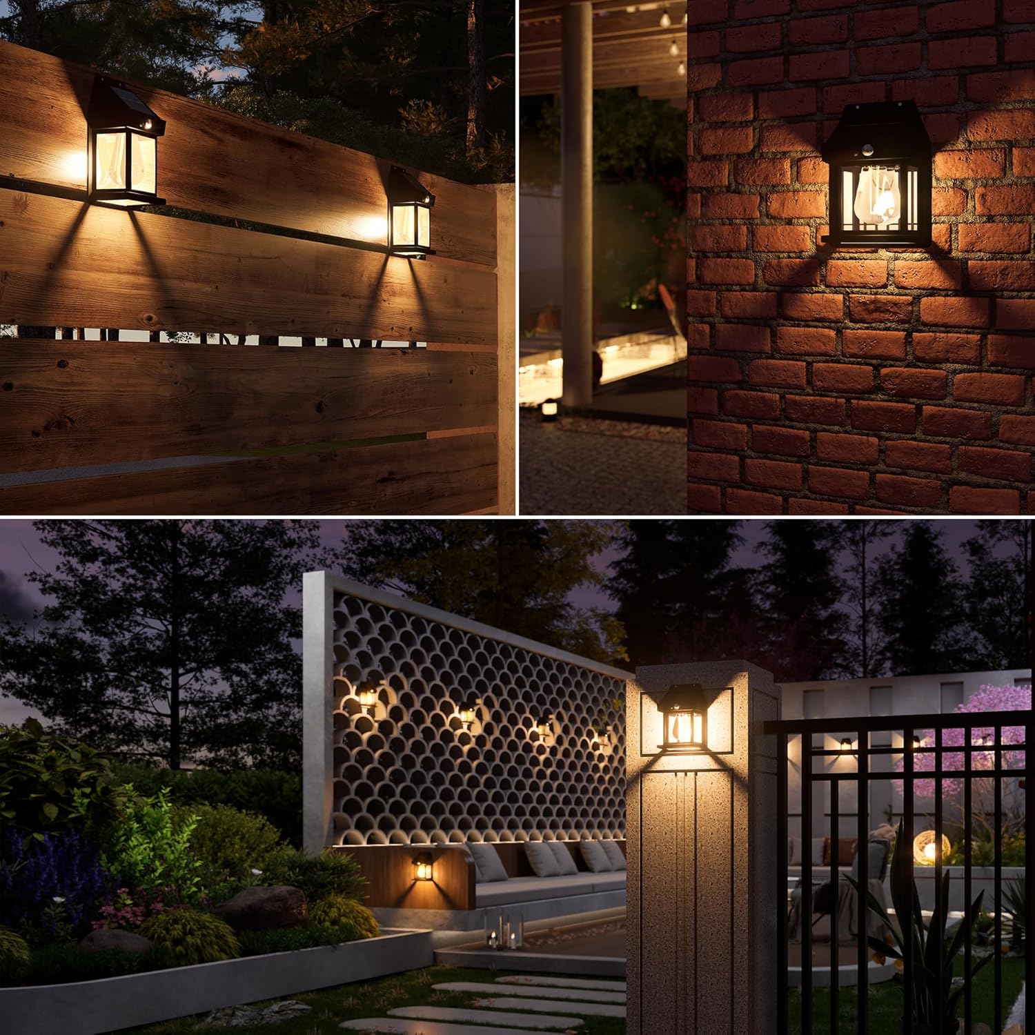 (4 pcs) Solar Lights Outdoor Waterproof Solar Wall Lights with Motion Sensor 3 Lighting Mode for Gardens Courtyards and Porches