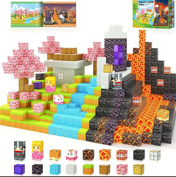 (Blue Castle) Magnetic Building Blocks Toys Set with Minifigures Primeval Forest My World Series Best Gifts for Kids