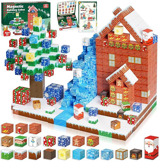 (Blue Castle) Magnetic Building Blocks Toys Set with Minifigures Primeval Forest My World Series Best Gifts for Kids