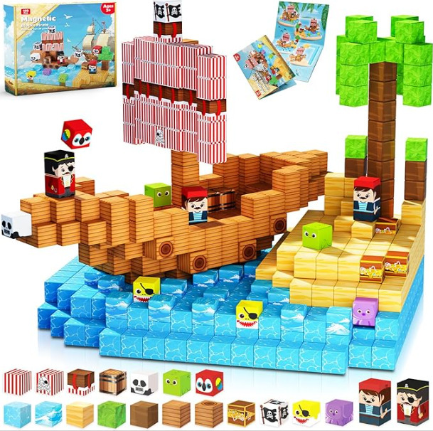 (Blue Castle) Magnetic Building Blocks Toys Set with Minifigures Primeval Forest My World Series Best Gifts for Kids