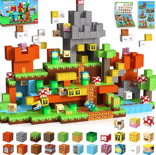 (Blue Castle) Magnetic Building Blocks Toys Set with Minifigures Primeval Forest My World Series Best Gifts for Kids