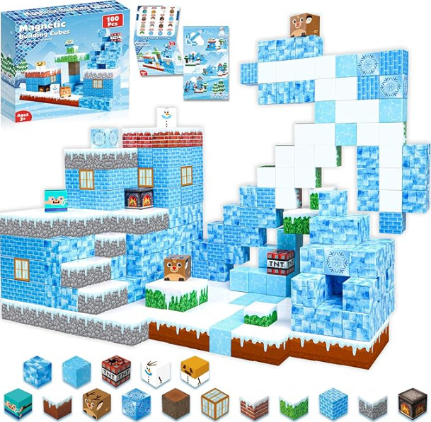 (Blue Castle) Magnetic Building Blocks Toys Set with Minifigures Primeval Forest My World Series Best Gifts for Kids