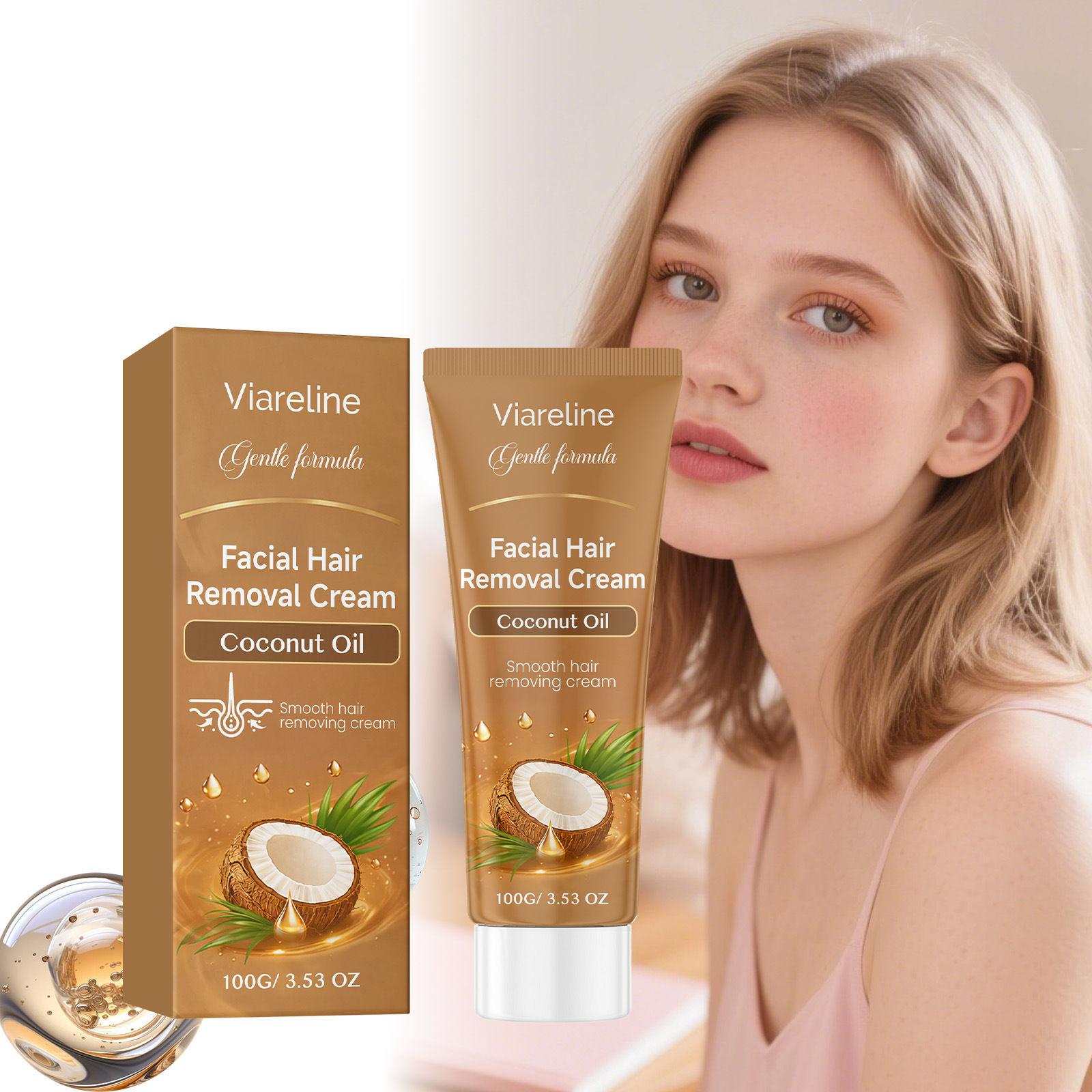 Coconut Oil Face Hair Removal Cream Gentle Non Irritating Formula for Sensitive Skin Home Use