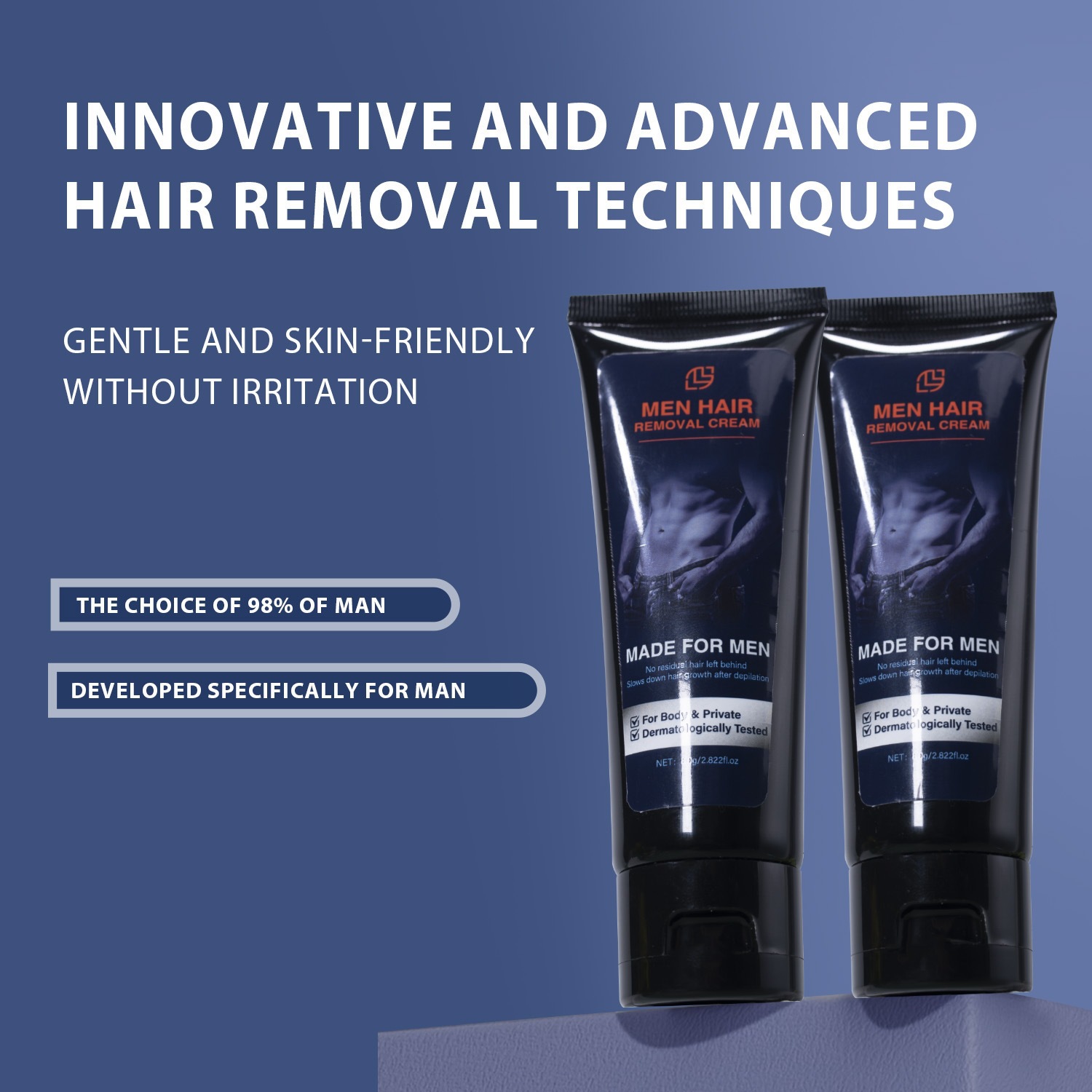 Men’s Gentle Hair Removal Cream Non Irritating for Armpit Legs Arms Daily Home Use Natural 80g