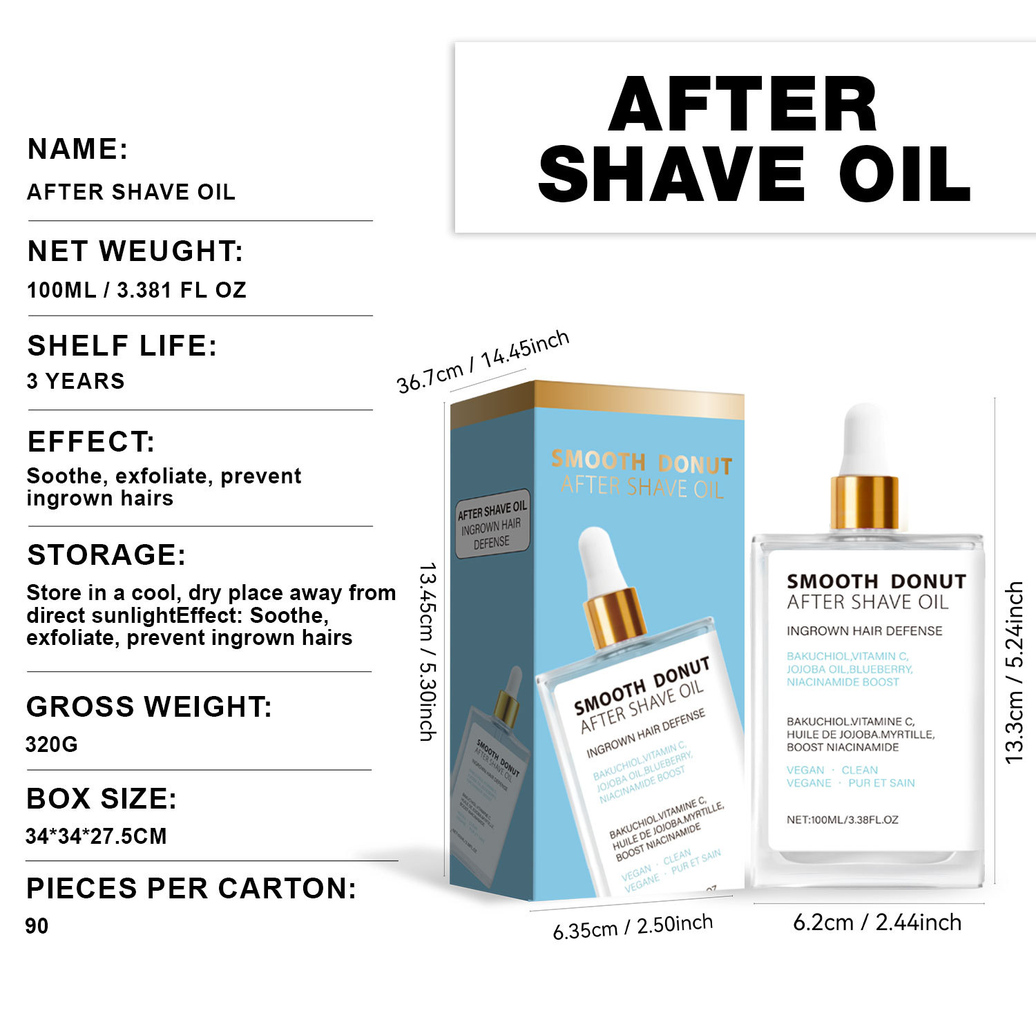 After Shave Oil Vitamin C Bakuchiol Jojoba Oil Niacinamide Blueberry Extract For Soothing Moisturizing And Daily Post Shave Skin Care 100ml