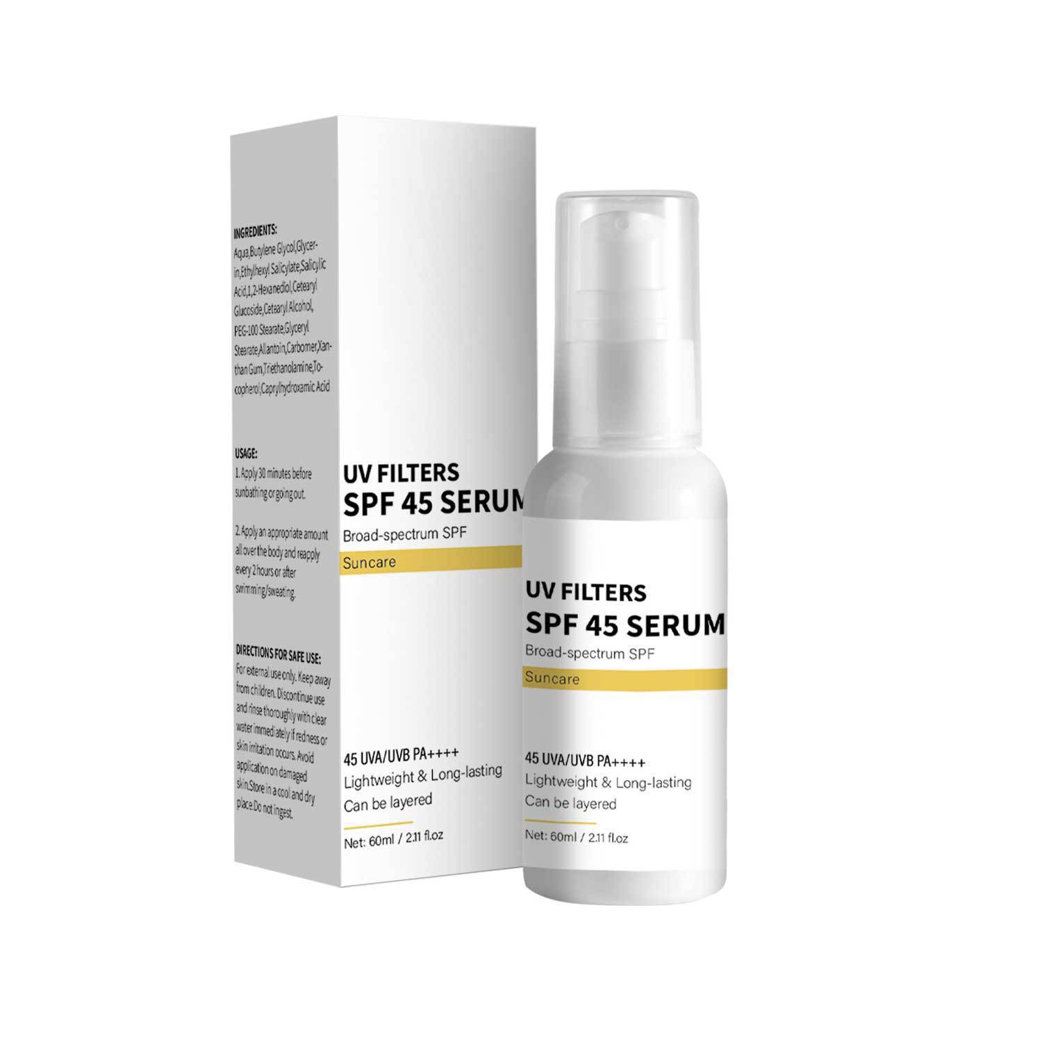 SPF45 UV Protection Face Serum Broad Spectrum Sunscreen For Daily Hydrating Anti Aging Skin Shield 60ml