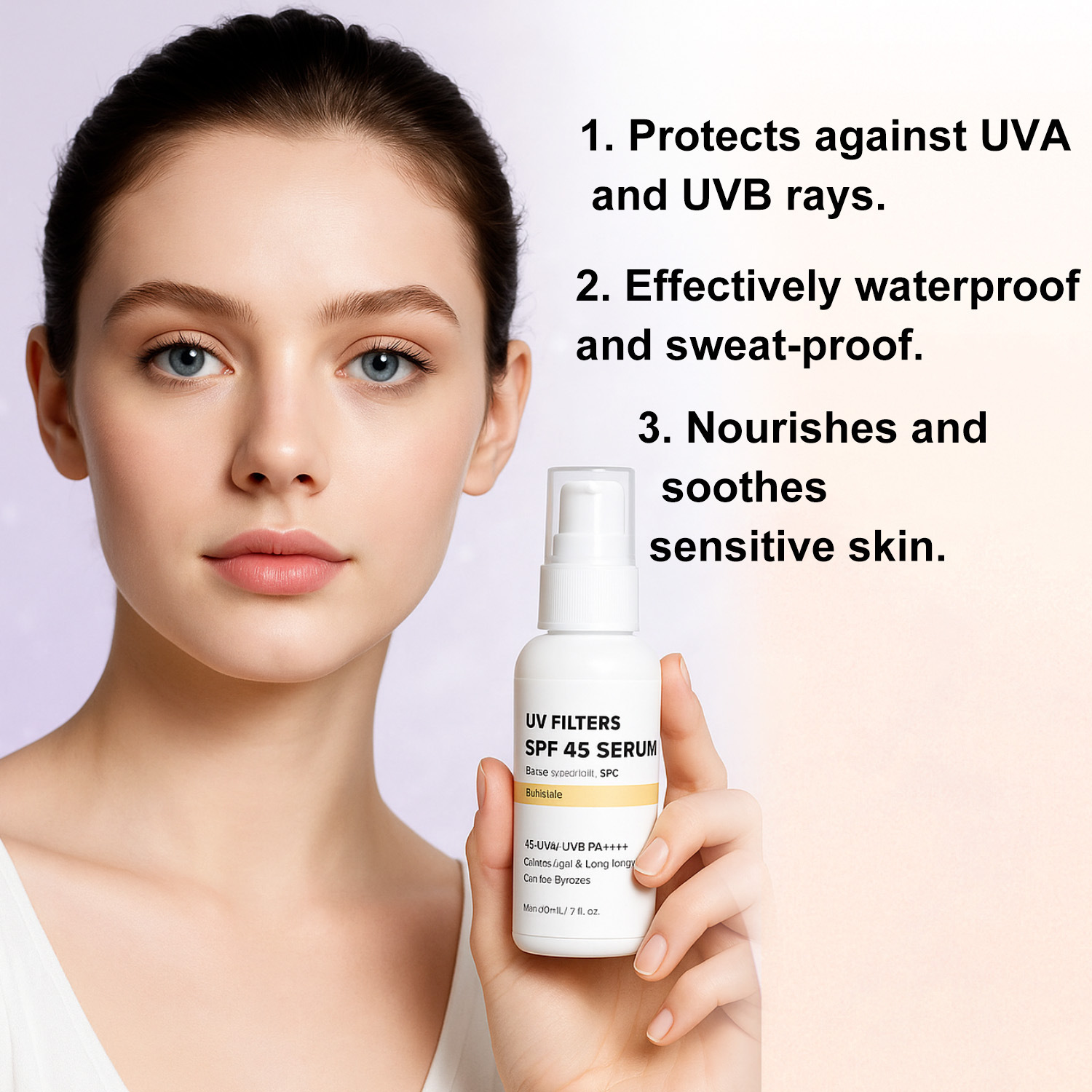 SPF45 UV Protection Face Serum Broad Spectrum Sunscreen For Daily Hydrating Anti Aging Skin Shield 60ml
