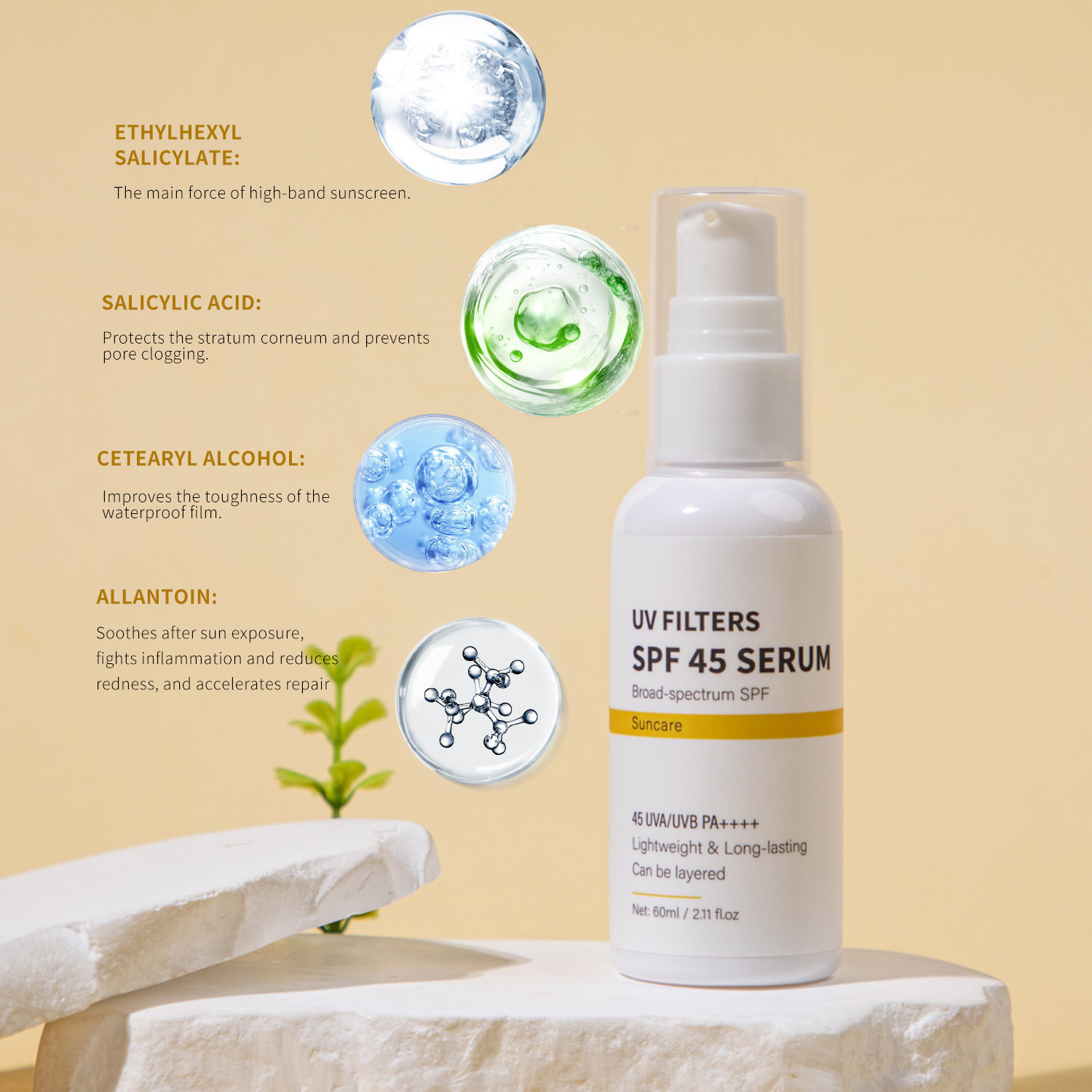 SPF45 UV Protection Face Serum Broad Spectrum Sunscreen For Daily Hydrating Anti Aging Skin Shield 60ml