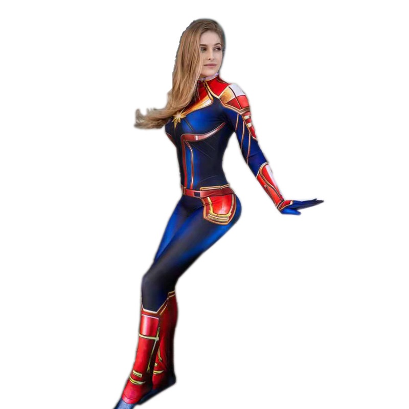 (M) Captain Marvel Bodysuit Halloween Bodysuit Womens Adult Bodysuit Captain Marvel Costume Superhero