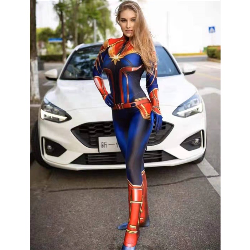 (M) Captain Marvel Bodysuit Halloween Bodysuit Womens Adult Bodysuit Captain Marvel Costume Superhero