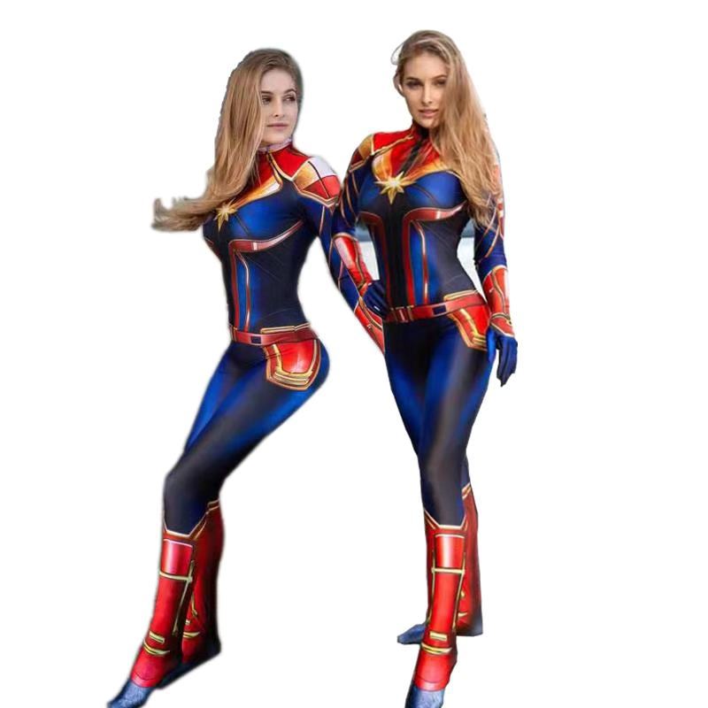 (M) Captain Marvel Bodysuit Halloween Bodysuit Womens Adult Bodysuit Captain Marvel Costume Superhero