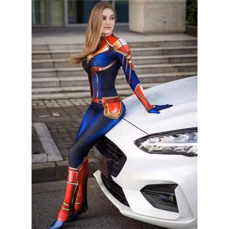 (M) Captain Marvel Bodysuit Halloween Bodysuit Womens Adult Bodysuit Captain Marvel Costume Superhero