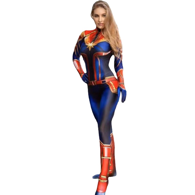 (M) Captain Marvel Bodysuit Halloween Bodysuit Womens Adult Bodysuit Captain Marvel Costume Superhero