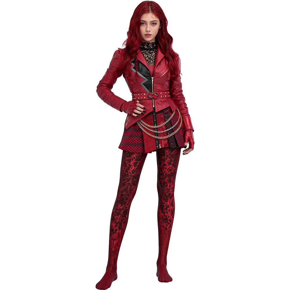(S) Descendants Five Red Princess Cosplay Costume Halloween Evil Wonderland Villain Princess Performance Outfit