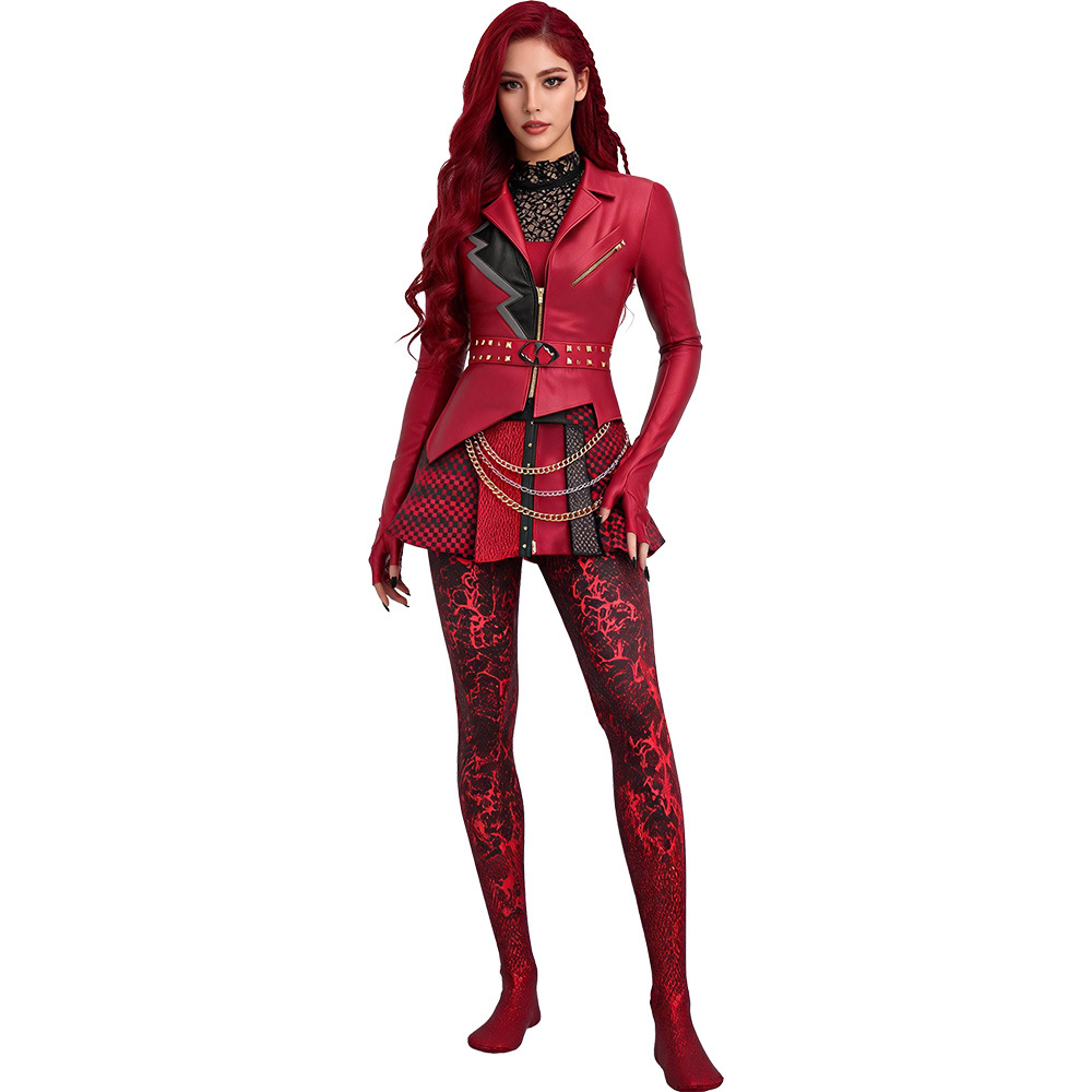 (S) Descendants Five Red Princess Cosplay Costume Halloween Evil Wonderland Villain Princess Performance Outfit